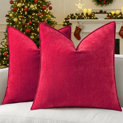 Ensemble de 2 housses de coussins décoratifs de Noël en velours de velours neutre en chenille de style européen pour canapé-lit