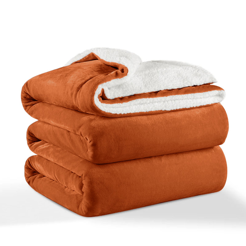 Sherpa Fleece Blanket - Reversible Ultra-Soft Warm Cozy Throw for Sofa & Bed, Rust, Single (130cm x 150cm)