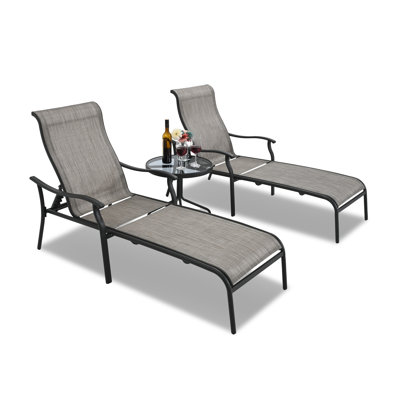 Alayshia Outdoor Rust-Resistant Metal Chaise Lounge with Table , Cushion Included