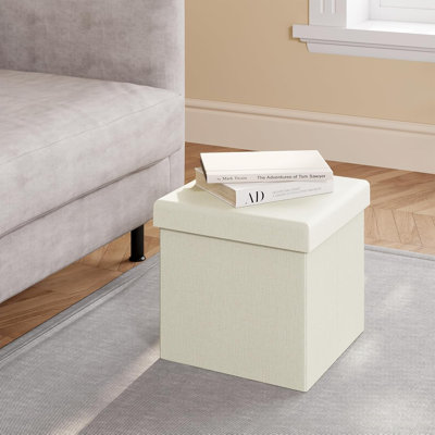Quirrels 38 cm W Linen Square Cube Ottoman with Storage