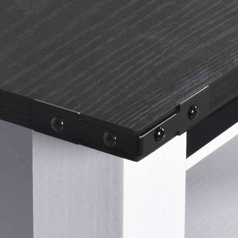 Doty Farmhouse TV Stand with Power Outlet Glass Doors, White/Black