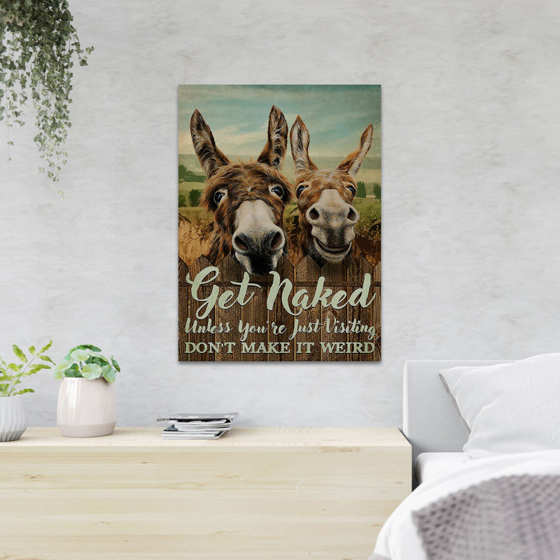 Two Donkeys Smiling - Get Naked - 1 Piece Rectangle Graphic Art Print On Wrapped Canvas, 20" H x 16" W x 2" D