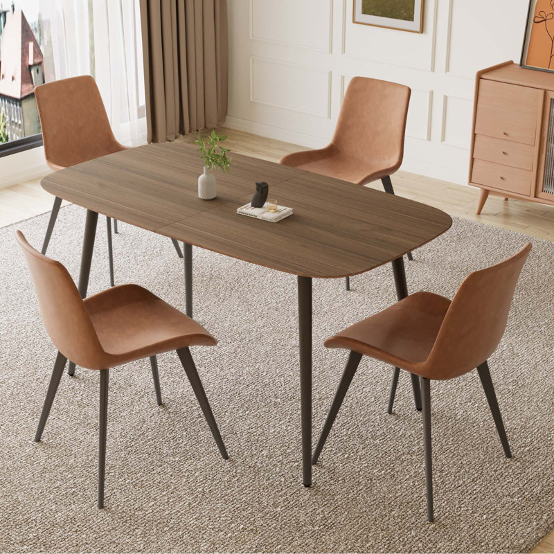 55'' Rectangular Modern Kitchen Dining Table with 4 Upholstered Dining Chairs, Brown, Tan/Black