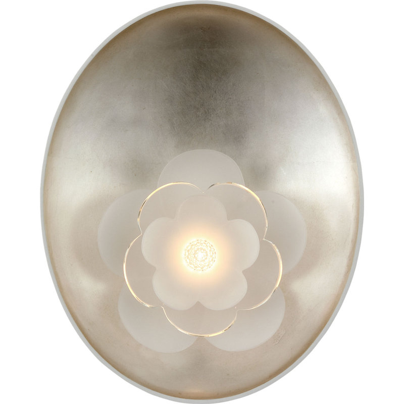 Petaluma Reflector Sconce with Etched and Clear Glass Flower, Matte White and Burnished Silver Leaf, 13" H x 10.5" W x 3" D