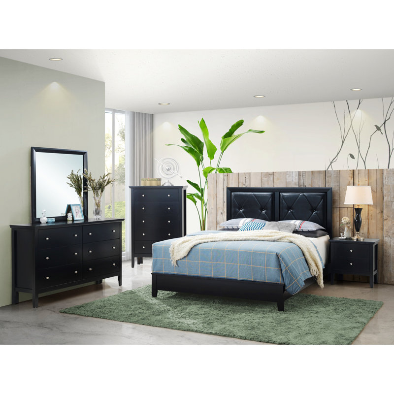 Upholstered Bed, Black, Full