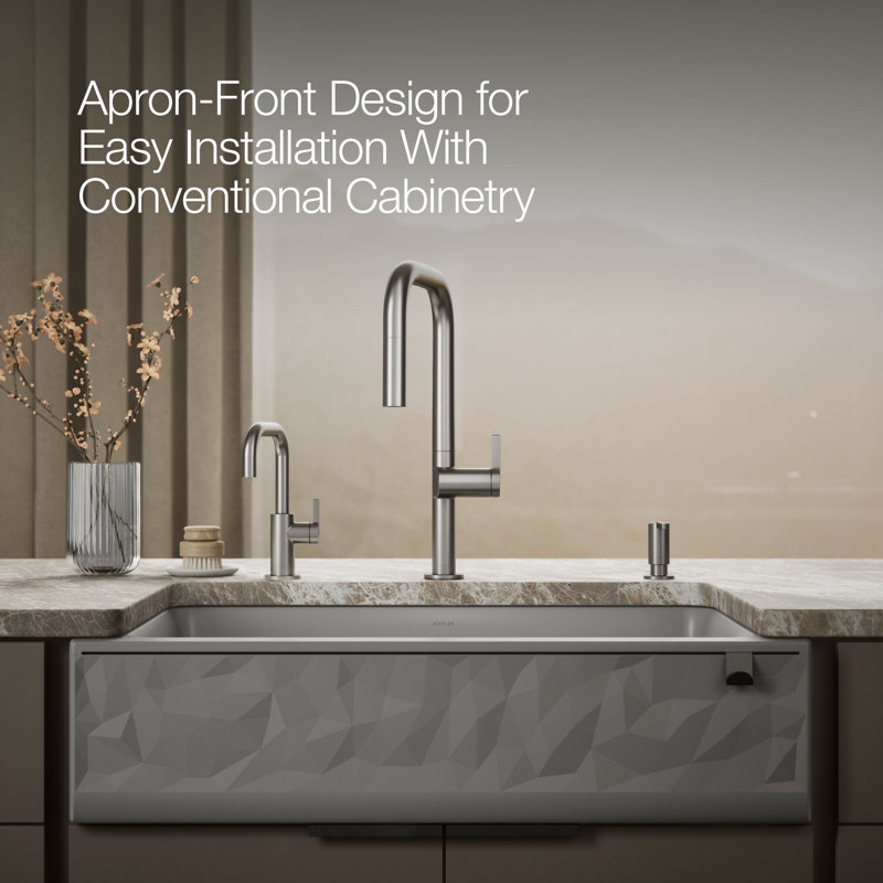 Cairn® Undermount Single-Bowl Farmhouse Kitchen Sink with Faceted Design, Gray