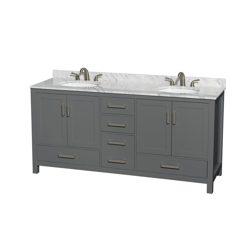 Sheffield 72" Double Bathroom Vanity Set, Dark Gray, Brushed Chrome