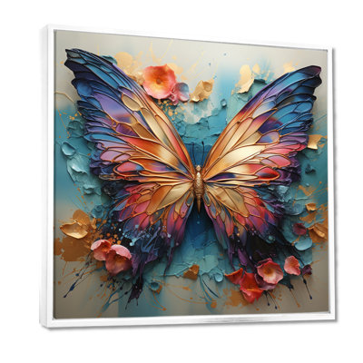 Orange et bleu, papillon métallique - art mural papillon