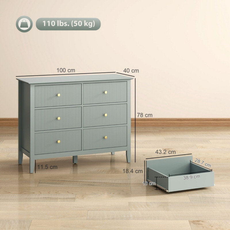 100 cm W Chest of 6 Drawers