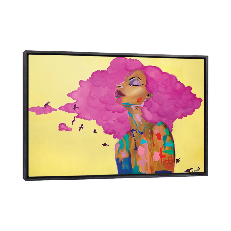 «Pink» par Pinklomein - impression d'art graphique, H 26 po x l 40 po x 1,5 po, Toile avec cadre noir patiné, Pas de tapis