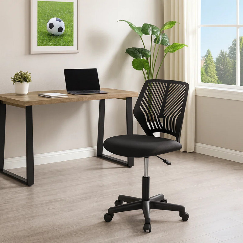Jei Swivel Gaming Office Chair, Armless, Adjustable Height, White Black, Black