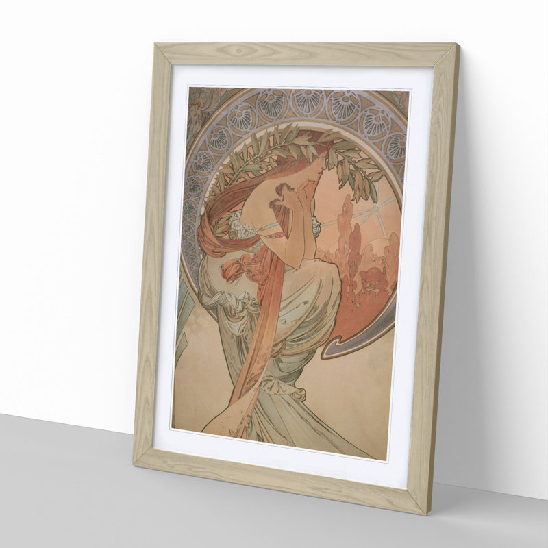 The Arts Poetry Vol.1 by Alphonse Mucha - Framed Print, Oak, 36cm H x 27cm W x 2cm D