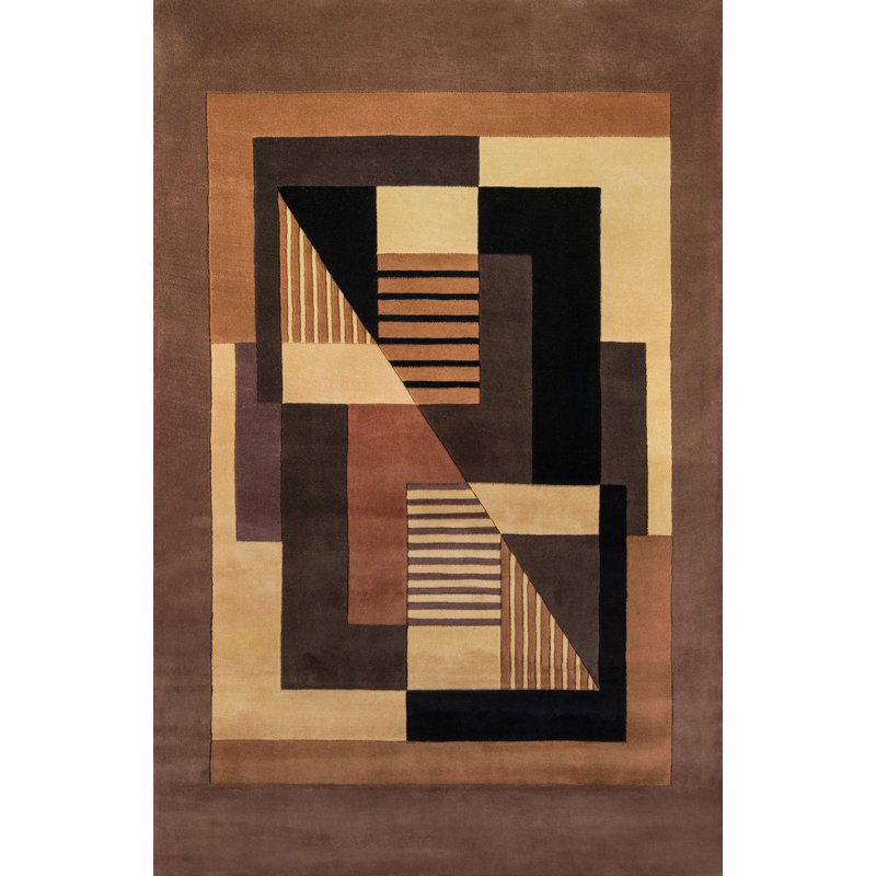 Tapis brun / noir en laine touffeté à la main Ayano, Rectangle 7 pi 6 po x 9 pi 6 po