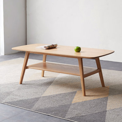 Table basse avec plateau central 100% bois massif avec plateau de rangement