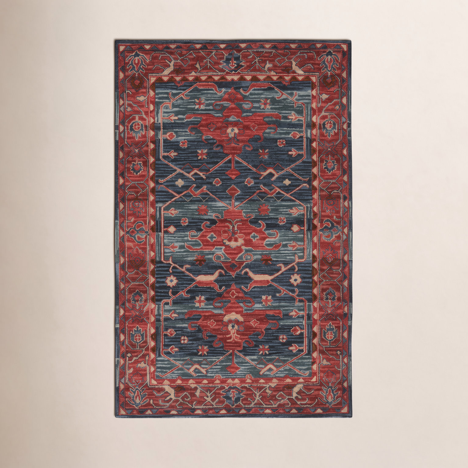 Red Blue Hand-Tufted Wool Oriental Rug, Rectangle 10' x 14'