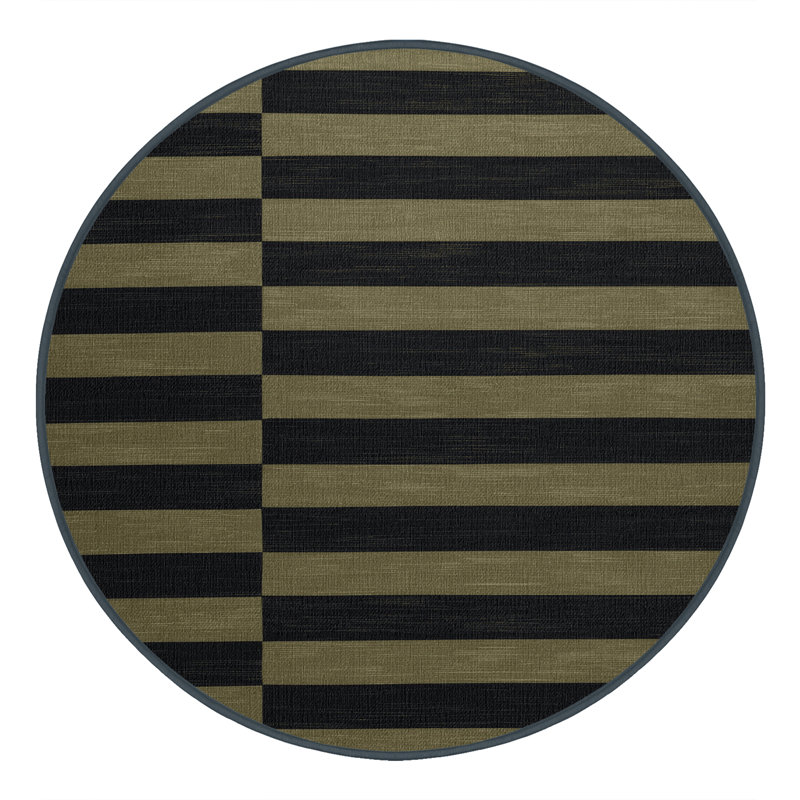 Tapis noir à rayures horizontales lavable à la machine, Rond 5 pi