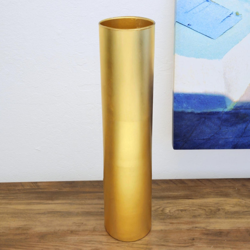FLORA Solid Gilded Glass Cylinder Vase, Overall Height - 19.75'', Gold