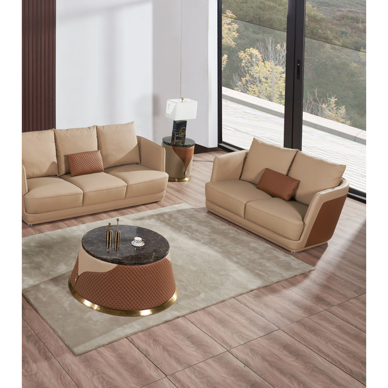 Glamour Loveseat, Tan/Brown Genuine Leather