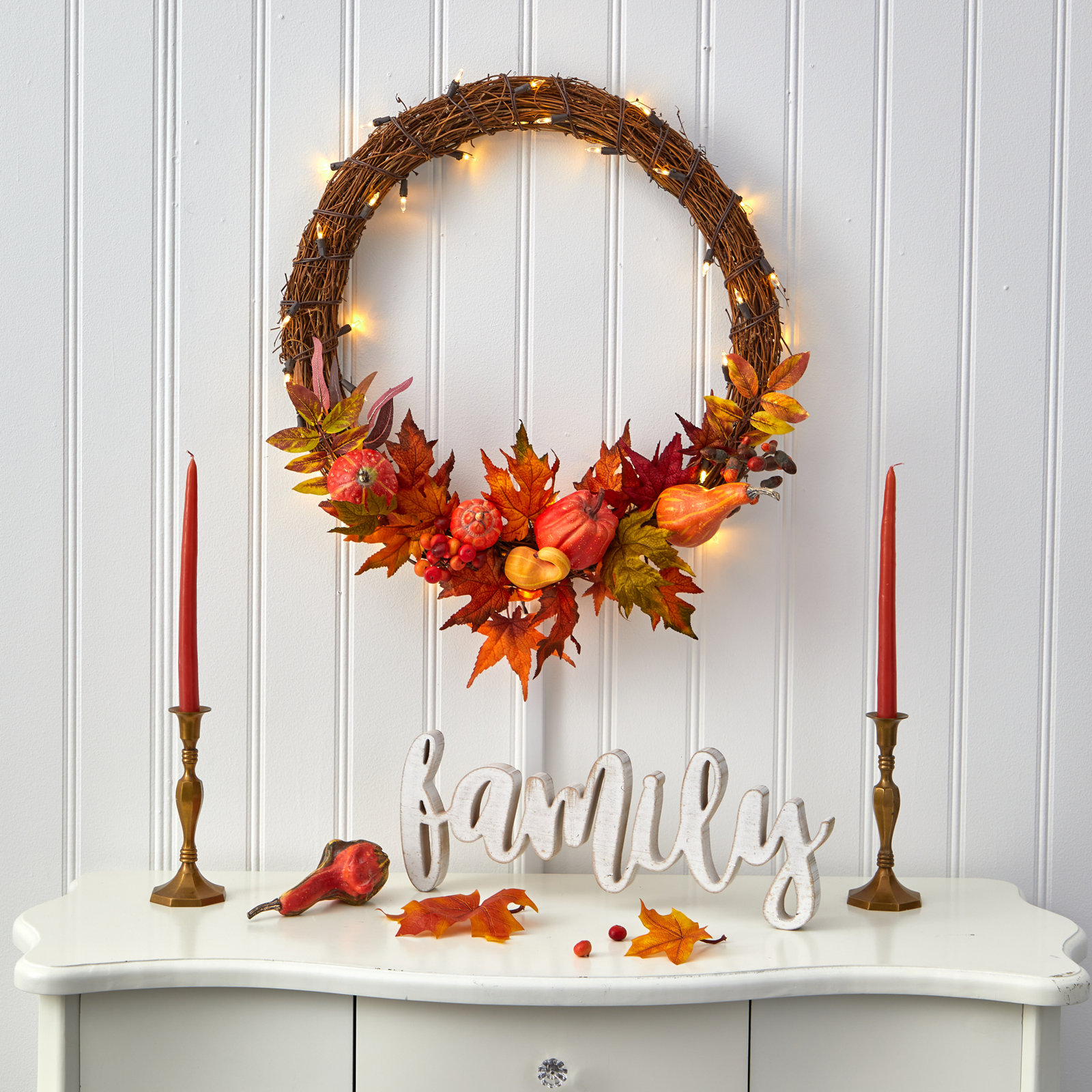 22'' Thanksgiving Lighted Polyester Wreath