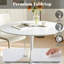 Une table de salle à manger ronde blanche et luxueuse, dotée d'une élégante base en métal en forme de tulipe et d'un plateau en panneau de fibres à densité moyenne de 31,5 pouces, présente un style médiéval moderne dans son ensemble. It-790889307-790889304-804967376