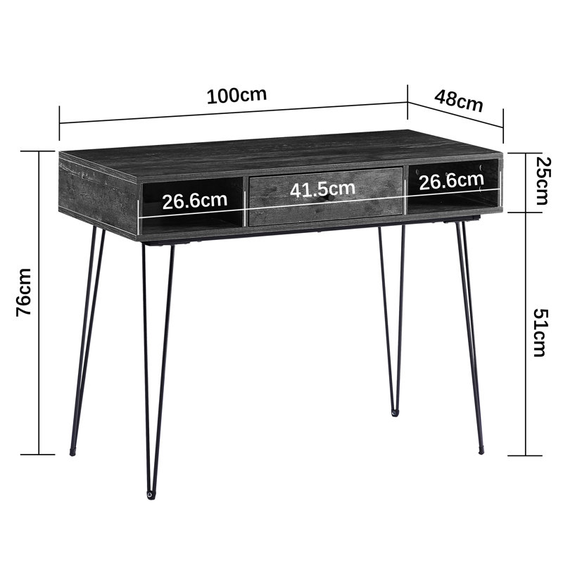 Kemah Wooden Computer Desk Rectangle Laptop Desk with Drawer and Open Shelf, Grey