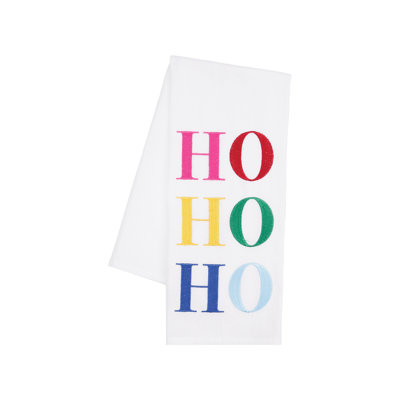 Torchon en toile de coton 100 % brodé « Ho Ho Ho » pour Noël