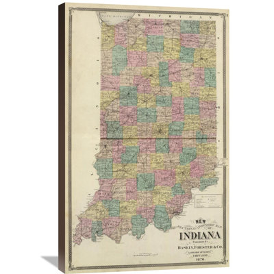 " New Sectional and Township Map of Indiana, 1876 " Graphic Art Print
