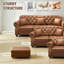 Causeuse rembourrée en similicuir 63 po avec motif Chesterfield-1701628332