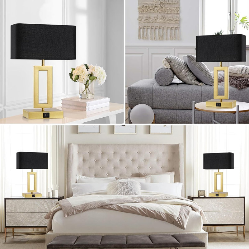 Ensemble de 2 lampes de table avec 2 ports USB, 3 lampes de chevet à commande tactile à intensité variable, lampe de table moderne pour le salon, table de chevet avec ampoules incluses