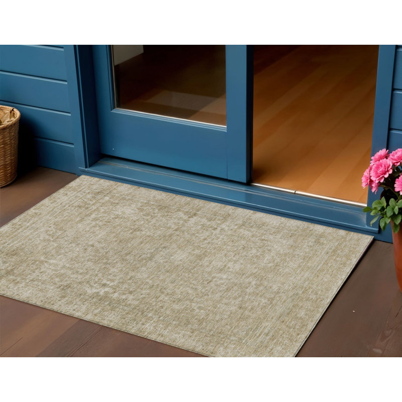 Tapis extérieur lavable abstrait brun clair et beige 3 pi x 5 pi