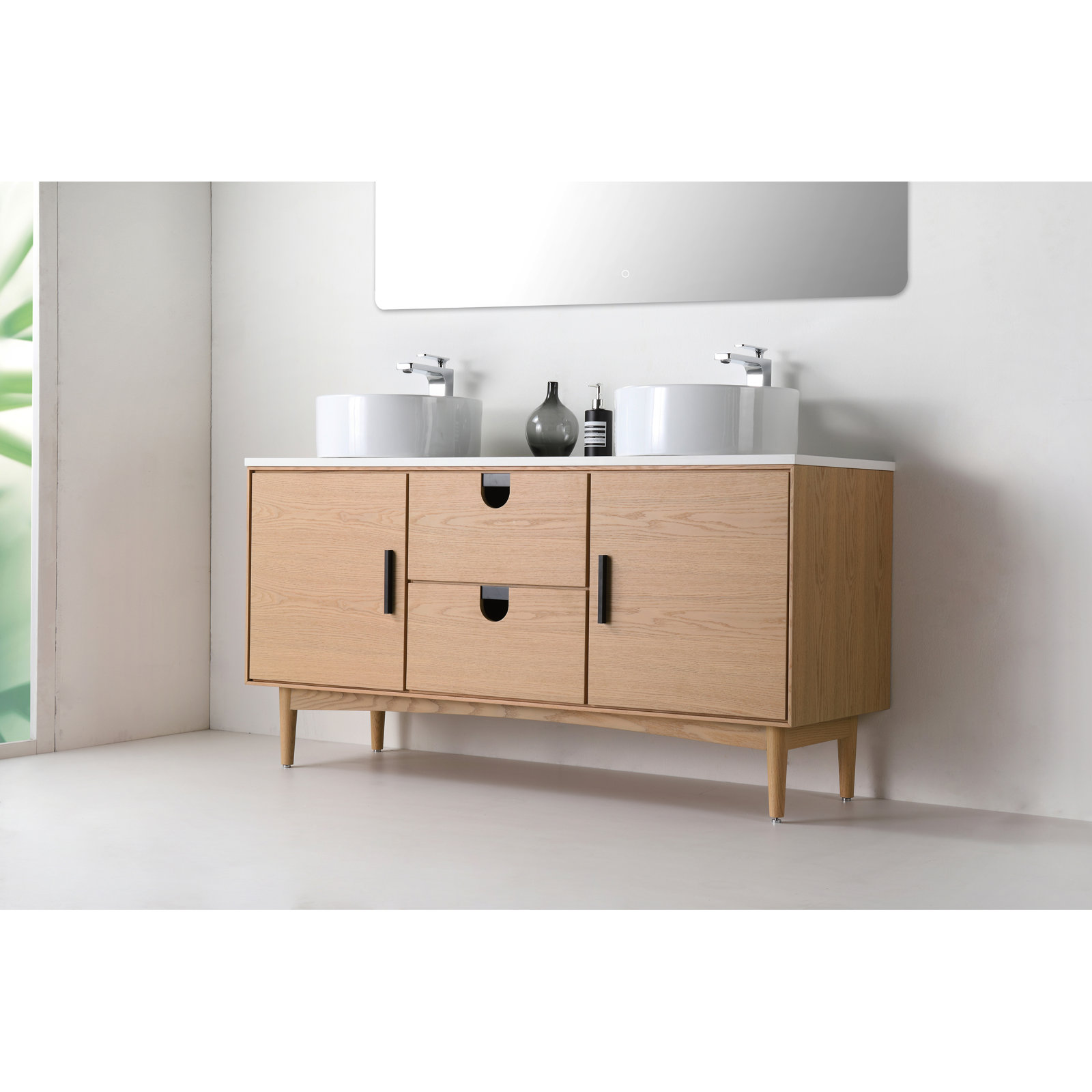 Antonina 60" Double Bathroom Vanity, Whitewash Oak