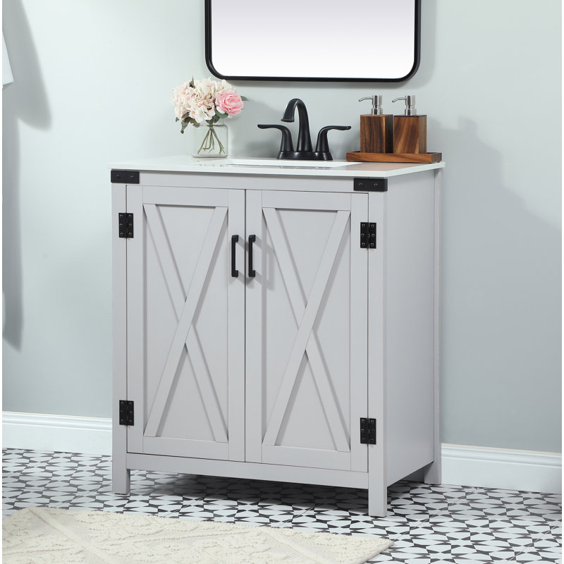 Slayton 30'' Single Bathroom Vanity with Engineered Marble Top, Gray
