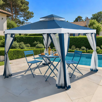 Sunjoy Soft Top Gazebo, Outdoor Patio Backyard Modern 2-Tier Steel Frame Gazebo with Mesh Netting