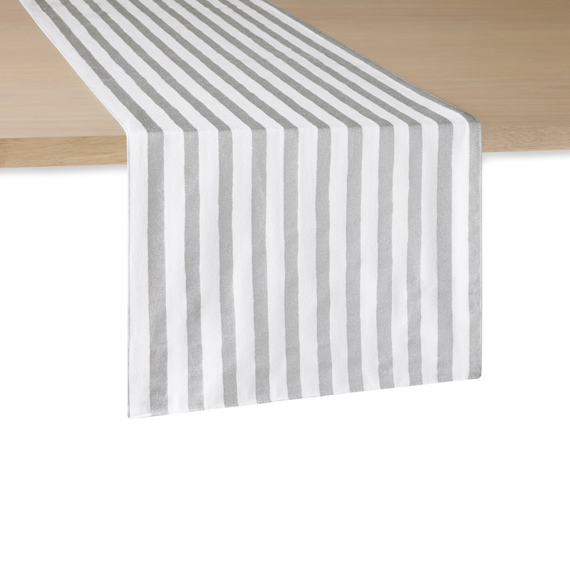 Chemin de table rayé peint à la main 15 po x 72 po KATE SPADE New York, Argent/blanc