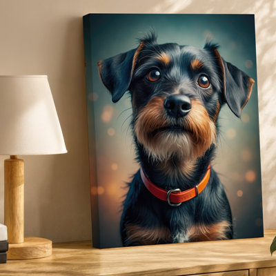 Toile, art fantaisiste d'un petit chien débraillé avec de grands yeux expressifs et un style ludique sur toile