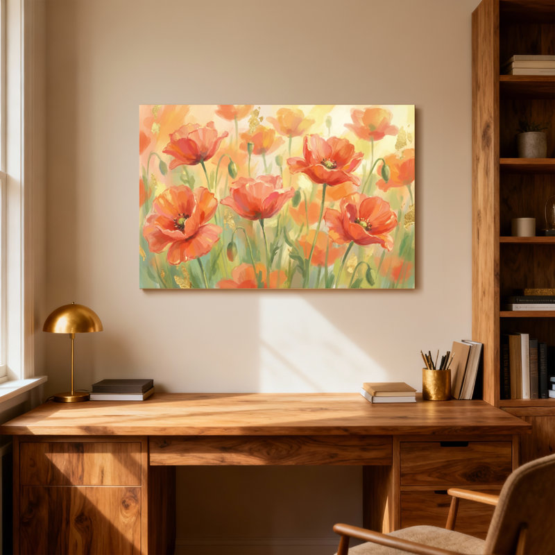 Plantes et fleurs, coquelicots, impression sur toile, H 24 po x l 36 po