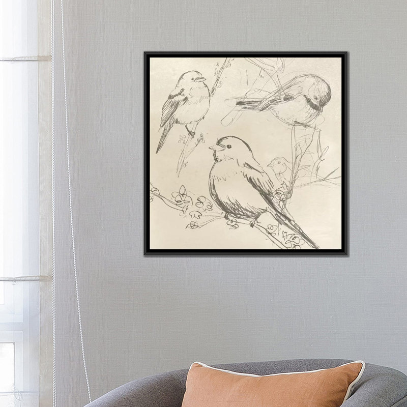 « rétro songbird sketch ii », impression sur toile, H 18 po x l 18 po x P 1,5 po, Toile avec cadre noir
