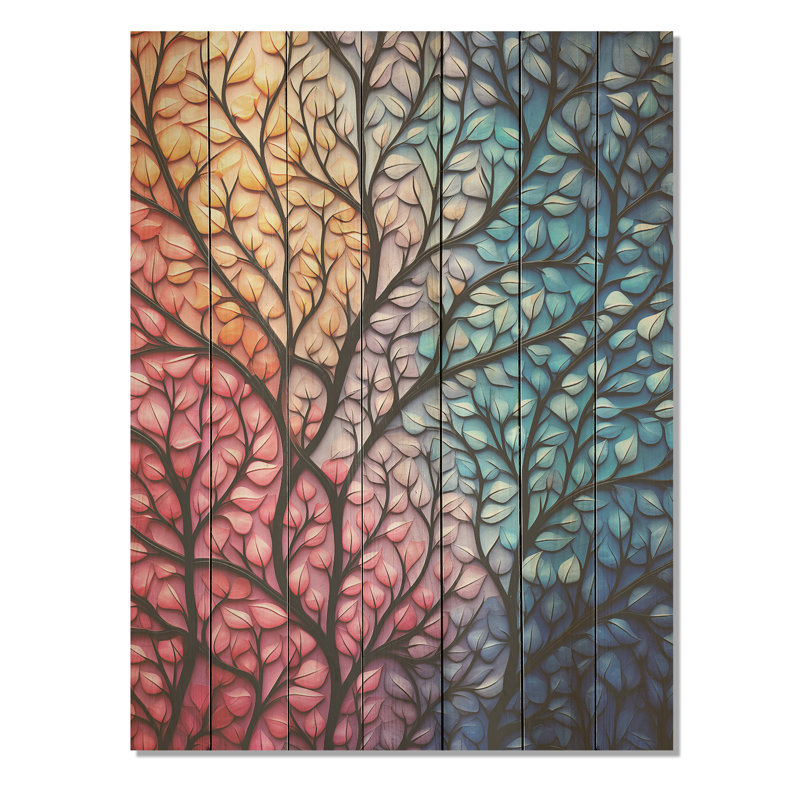 Feuillage d'automne orange - Arbre sur bois, H 44 po x l 34 po