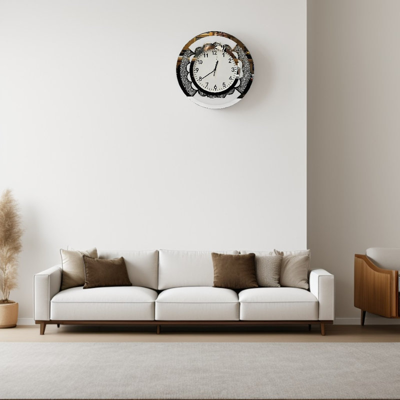 Horloge murale 19 po H 19 po noir et argent avec miroir, White/Sliver