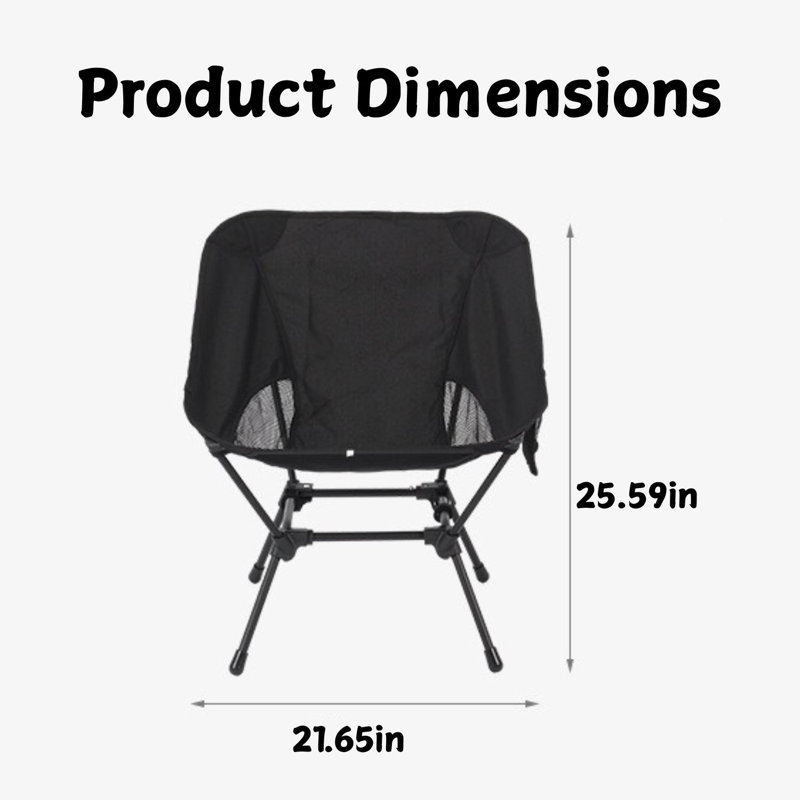 Chaise de camping avec poche latérale respirante, Noir