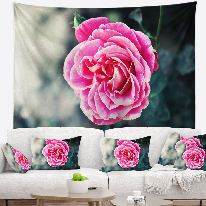 Tapisserie de style floral rose rouge, H 50 po x l 60 po