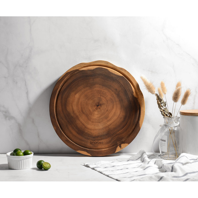 Acacia Wood Round Cutting Board with Juice Groove, 12-inch