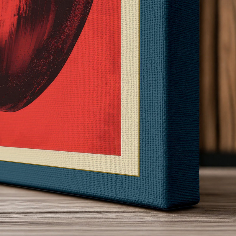 Red Apple Print Retro - Wrapped Canvas, 24x16 - 61.0 x 40.6 cm, Teal Border