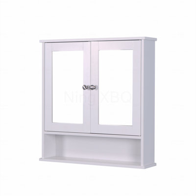 White Wall Mounted Bathroom Cabinet With 2 Mirror Doors And Adjustable Shelves