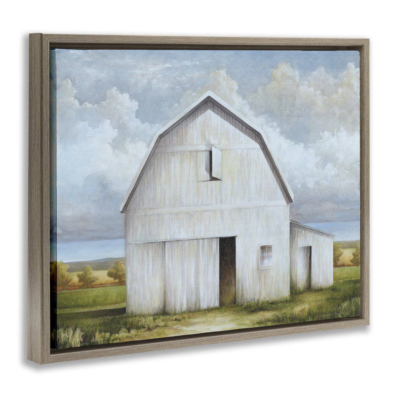 Toile flottante encadrée "White Barn with Clouds" par White Ladder, Cadre flottant orme Montalcino, H 17 po x l 21 po