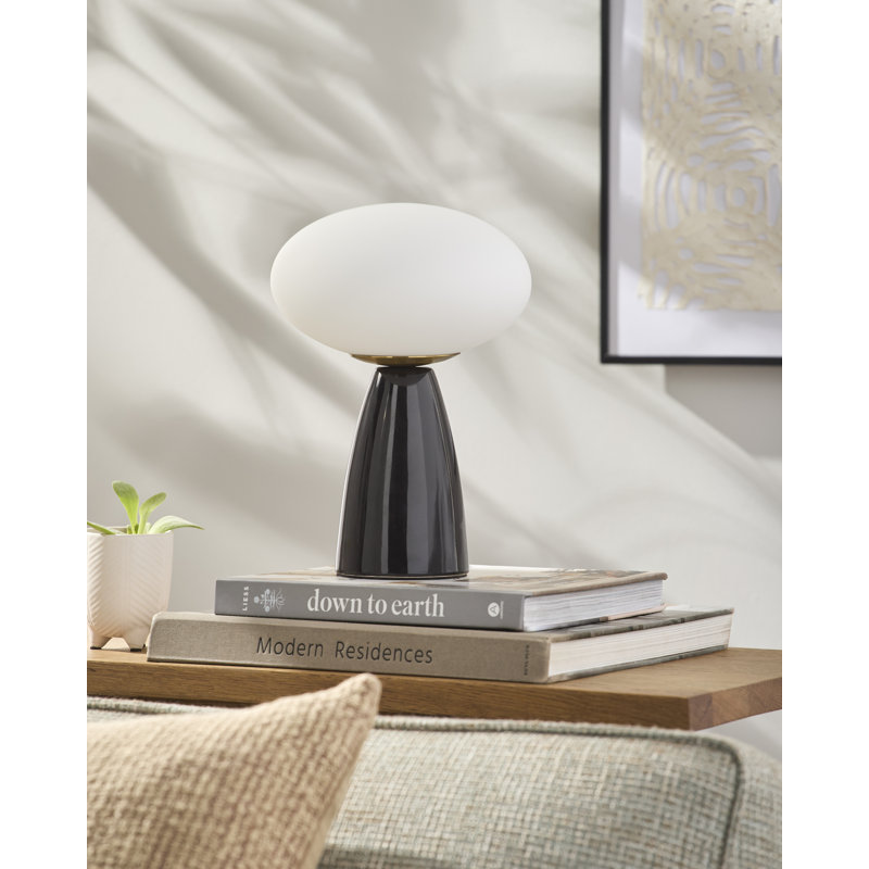 Black Ceramic Table Lamp with White Glass Shade