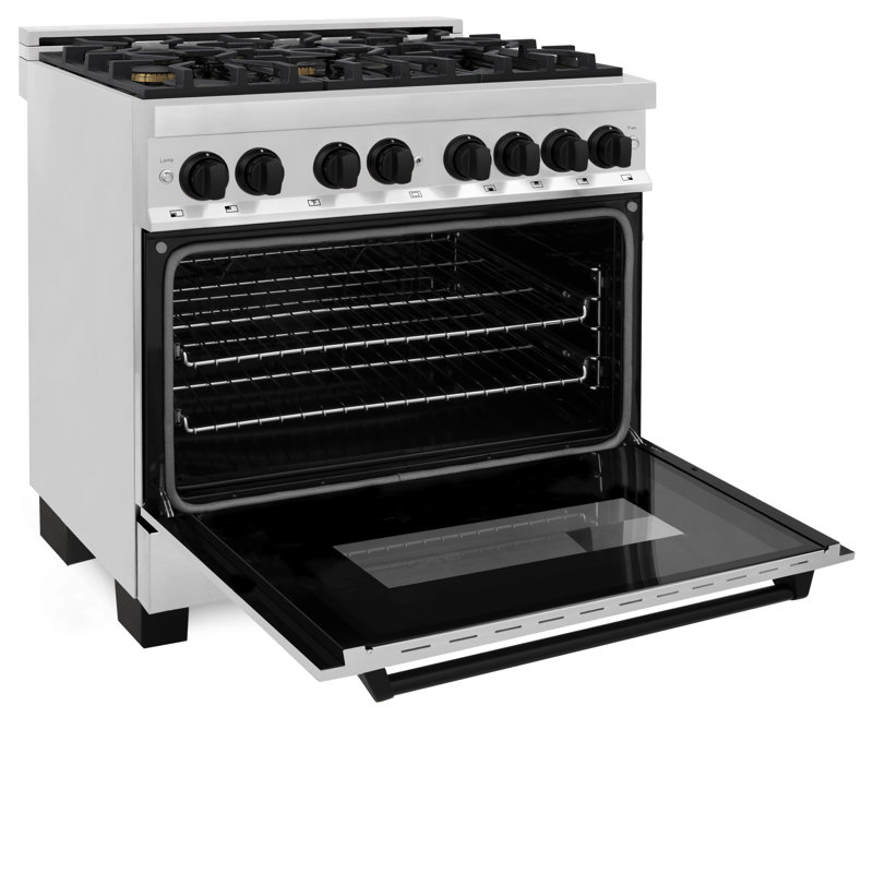 ZLINE Autograph Edition 36 po. 4,6 pi³ Cuisinière à gaz double avec cuisinière à gaz 6 brûleurs et four à convection électrique en acier inoxydable Legacy
