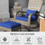 Chaise et fauteuil rembourré bleu foncé pour terrasse, cour, cour avant, jardin, patio, haut dossier et grand siège avec assise en bleu, confortable
