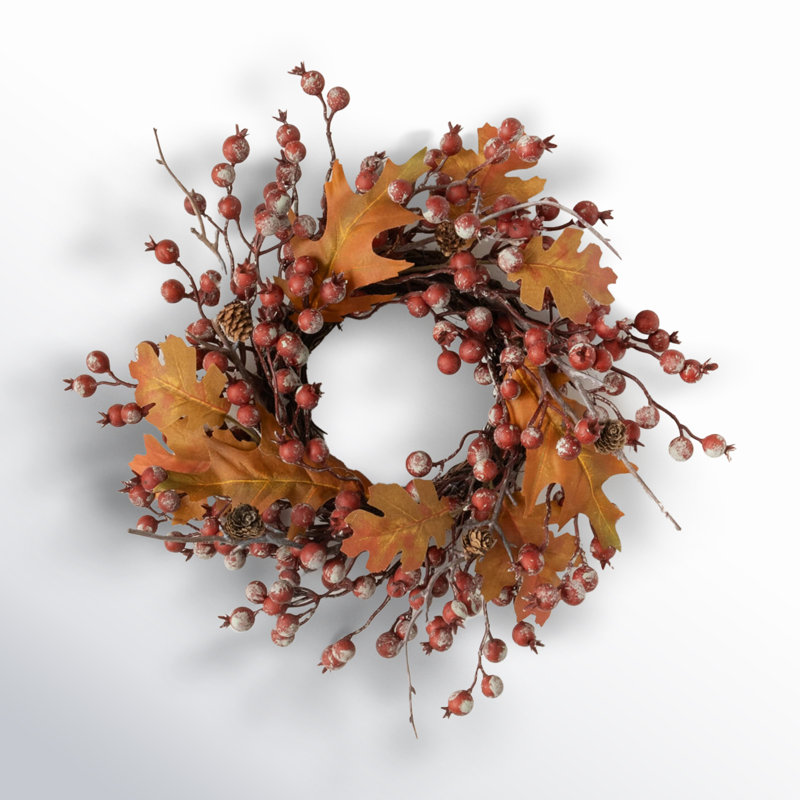 14.75" Artificial Berry Leaf Fall Accent Ring, Multicolor