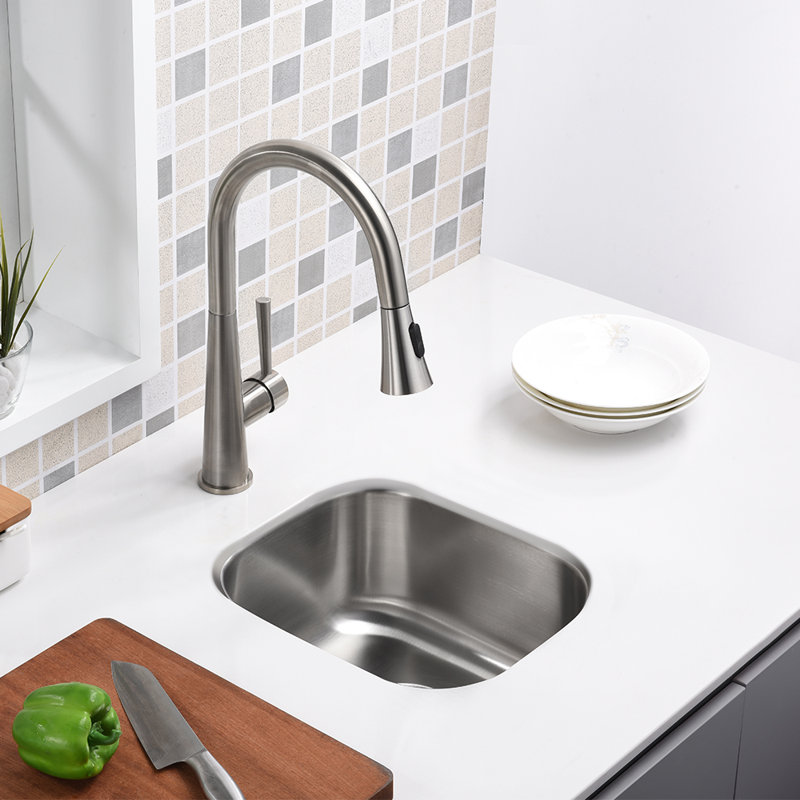 Évier de cuisine encastrable en acier inoxydable, Bol simple, H 7 po x l 15 po x P 13 po